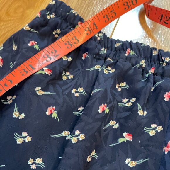 Vintage Floral Textured Cropped Trouser Pants Navy - Picture 9 of 10